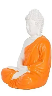 Codetrot Handcrafted Polyresin Sitting Meditation Dhyan Buddha Statue Showpiece Lord Buddha Idol (White  Orange, 14 cm). (Orange)-thumb1