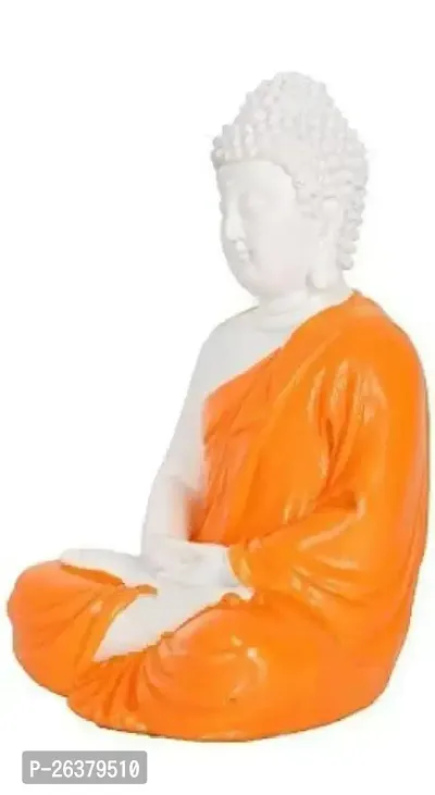 Codetrot Handcrafted Polyresin Sitting Meditation Dhyan Buddha Statue Showpiece Lord Buddha Idol (White  Orange, 14 cm). (Orange)-thumb2