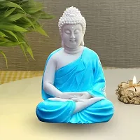 Codetrot Handcrafted Polyresin Sitting Meditation Dhyan Buddha Statue Showpiece Lord Buddha Idol (White  Orange, 14 cm). (Blue)-thumb4