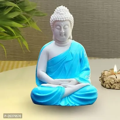 Codetrot Handcrafted Polyresin Sitting Meditation Dhyan Buddha Statue Showpiece Lord Buddha Idol (White  Orange, 14 cm). (Blue)-thumb5