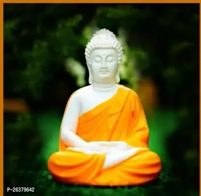 Codetrot Handcrafted Polyresin Sitting Meditation Dhyan Buddha Statue Showpiece Lord Buddha Idol (White  Orange, 14 cm). (White)