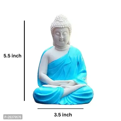 Codetrot Handcrafted Polyresin Sitting Meditation Dhyan Buddha Statue Showpiece Lord Buddha Idol (White  Orange, 14 cm). (Blue)-thumb4