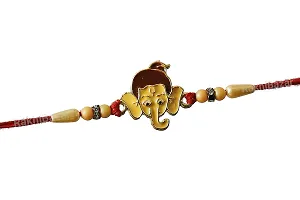 Ghanshyam Rakhi?-Metal Ganesh Face Cartoon With Beads, Diamond Rakhi For Kids rakhi (set of 1 Chocolate)-thumb1