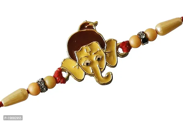 Ghanshyam Rakhi?-Metal Ganesh Face Cartoon With Beads, Diamond Rakhi For Kids rakhi (set of 1 Chocolate)-thumb0
