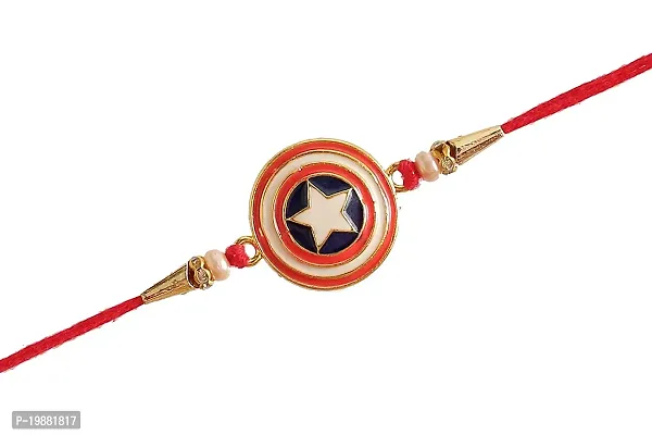 Ghanshyam Rakhi?- Round Metal Captain America Shield Metal Rakhi For Little Baby kids rakhi (set of 1 with chocolate)-thumb2