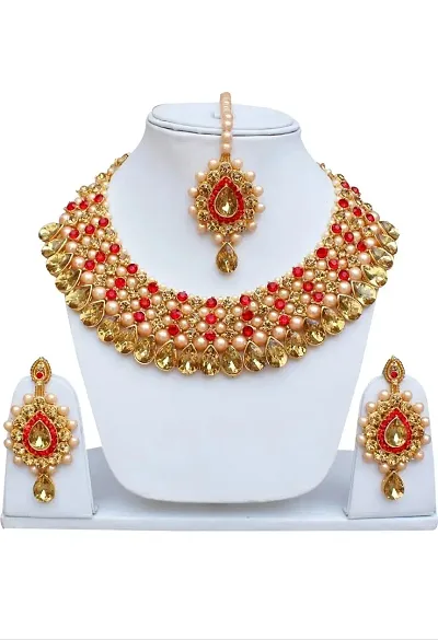 Lucky Jewellery Stunning Stone Gold Plated Necklace Set for Girls  Women (726-ISS-823-G-Parent)