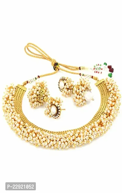 NMJ Jewellery Exclusive Gold Plated Pearl Studded Traditional Temple Necklace Set for Women/Jewellery Set with Earrings for Girls and Women-thumb0