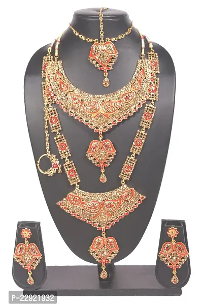 NMJ Stylish Latest Gold-Plated Wedding Bridal Jewellery Set for Women And Girls-thumb0