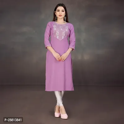 Stylish A-Line Lavender Cotton Embroidered Kurta