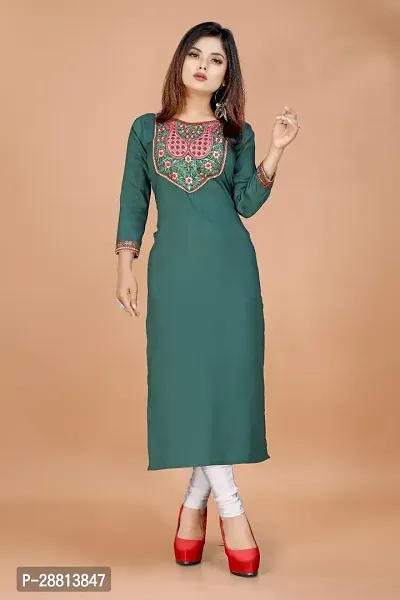 Stylish A-Line Teal Cotton Embroidered Kurta-thumb0