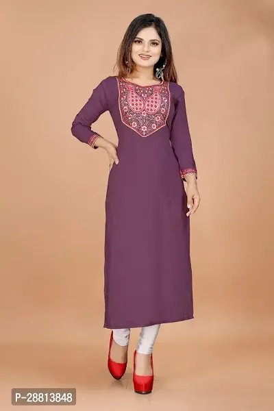 Stylish A-Line Purple Cotton Embroidered Kurta-thumb0