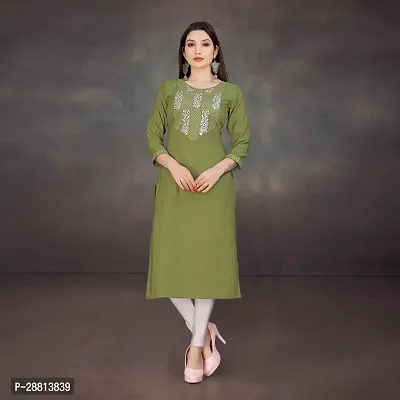 Stylish A-Line Green Cotton Embroidered Kurta-thumb0