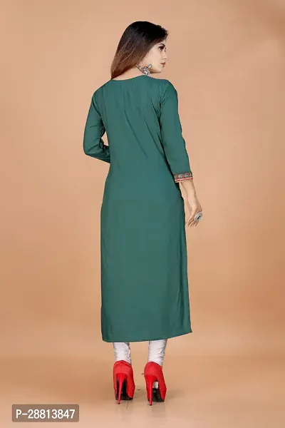 Stylish A-Line Teal Cotton Embroidered Kurta-thumb2