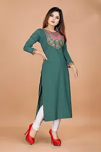 Stylish A-Line Teal Cotton Embroidered Kurta-thumb2