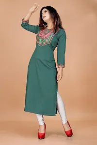 Stylish A-Line Teal Cotton Embroidered Kurta-thumb3