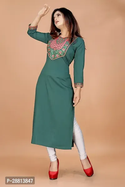 Stylish A-Line Teal Cotton Embroidered Kurta-thumb4