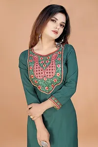 Stylish A-Line Teal Cotton Embroidered Kurta-thumb4