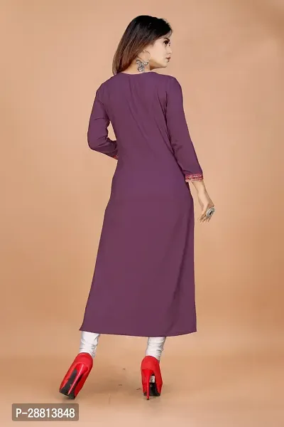 Stylish A-Line Purple Cotton Embroidered Kurta-thumb2