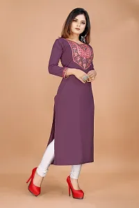 Stylish A-Line Purple Cotton Embroidered Kurta-thumb2