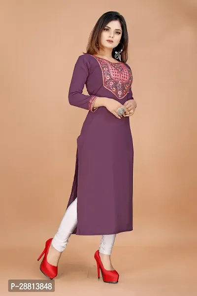 Stylish A-Line Purple Cotton Embroidered Kurta-thumb3