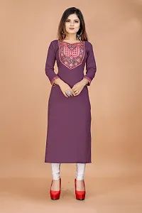 Stylish A-Line Purple Cotton Embroidered Kurta-thumb3