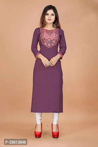 Stylish A-Line Purple Cotton Embroidered Kurta-thumb4