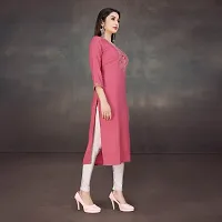 Stylish A-Line Pink Cotton Embroidered Kurta-thumb2