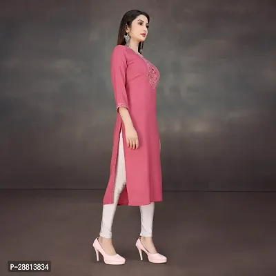 Stylish A-Line Pink Cotton Embroidered Kurta-thumb3