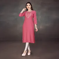 Stylish A-Line Pink Cotton Embroidered Kurta-thumb3