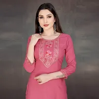 Stylish A-Line Pink Cotton Embroidered Kurta-thumb4