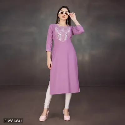 Stylish A-Line Lavender Cotton Embroidered Kurta-thumb3