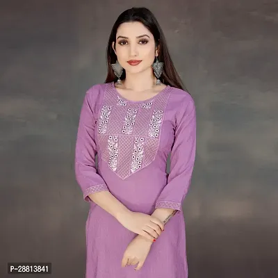 Stylish A-Line Lavender Cotton Embroidered Kurta-thumb5