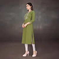 Stylish A-Line Green Cotton Embroidered Kurta-thumb2