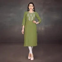 Stylish A-Line Green Cotton Embroidered Kurta-thumb3