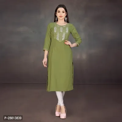 Stylish A-Line Green Cotton Embroidered Kurta-thumb4