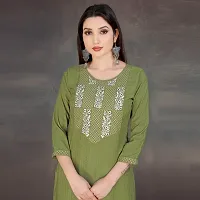 Stylish A-Line Green Cotton Embroidered Kurta-thumb4