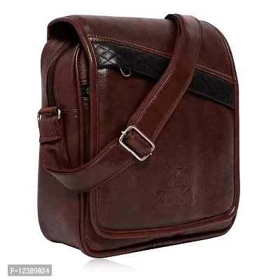 ZUKA PU Leather Sling Cross Body Travel Office Business Messenger One Side Shoulder Bag for Men Women (Brown)-thumb2