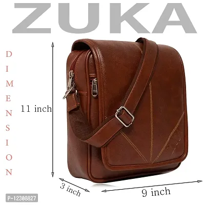 ZUKA PU Leather Sling Cross Body Travel Office Business Messenger One Side Shoulder Bag for Men Women (Black) (Tan)-thumb2