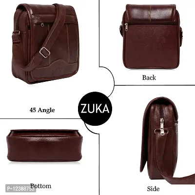 ZUKA PU Leather Sling Cross Body Travel Office Business Messenger One Side Shoulder Bag for men and women (Brown)-thumb5