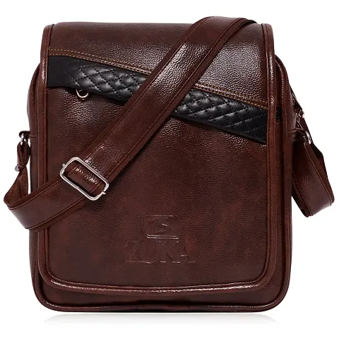 ZUKA PU Leather Sling Cross Body Travel Office Business Messenger One Side Shoulder Bag for Men Women (Brown)