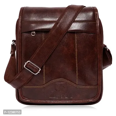 ZUKA PU Leather Sling Cross Body Travel Office Business Messenger One Side Shoulder Bag for men and women (Brown)