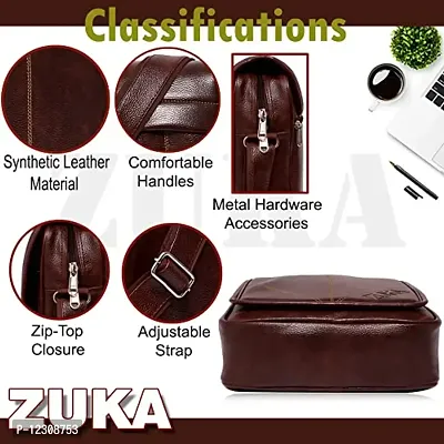 ZUKA PU Leather Sling Cross Body Travel Office Business Messenger One Side Shoulder Bag for men and women (Brown)-thumb4