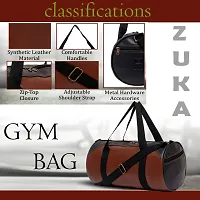 ZUKA PU Leather Gym Duffel Bag | Shoulder Gym Bag | Sports and Travel Bag for Men Women Boys & Girls | Gym Basketball Football Cricket Kit Multipurpose with Side Compartments (Tan Black)-thumb3