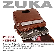 ZUKA PU Leather Sling Cross Body Travel Office Business Messenger One Side Shoulder Bag for Men Women (Black) (Tan)-thumb4