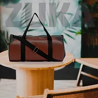 ZUKA PU Leather Gym Duffel Bag | Shoulder Gym Bag | Sports and Travel Bag for Men Women Boys & Girls | Gym Basketball Football Cricket Kit Multipurpose with Side Compartments (Tan Black)-thumb1