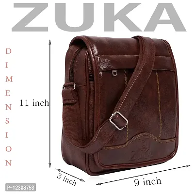 ZUKA PU Leather Sling Cross Body Travel Office Business Messenger One Side Shoulder Bag for men and women (Brown)-thumb2