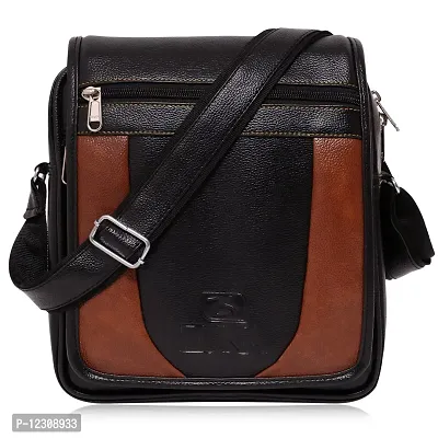 ZUKA PU Leather Sling Cross Body Travel Office Business Messenger One Side Shoulder Bag for Men Women (Black) (Brown) (Black)