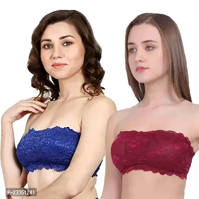 Buy Cudwarm Full Lace Tube Bra, Colour - Red And Skin