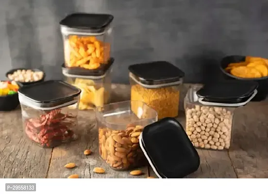 Unbreakable Air Tight Kitchen Storage Container for Rice Dal Atta Flour Cereal Snacks Kit Kat Container 600ML Black 12 Plastic Pack of 6-thumb0