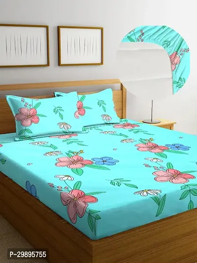 Blue Leaf Stylish Fitted Bedsheet